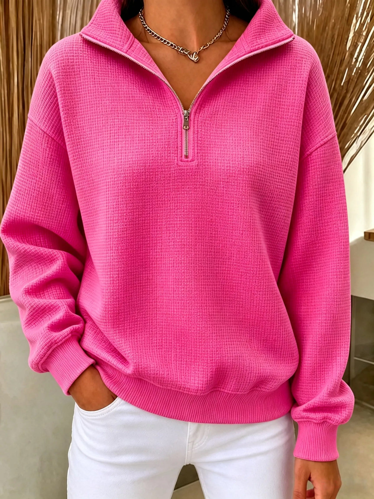 🔥Women's Waffle Knit Quarter-Zip Sweatshirt