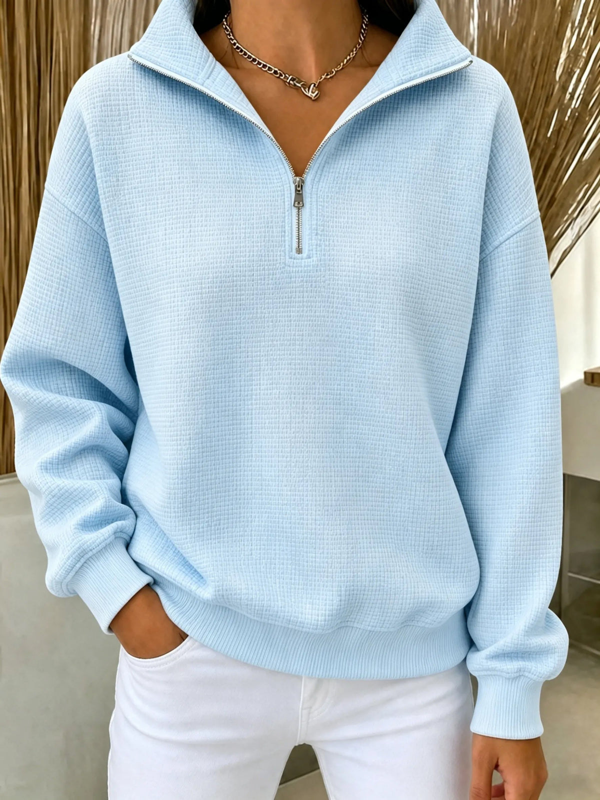 🔥Women's Waffle Knit Quarter-Zip Sweatshirt