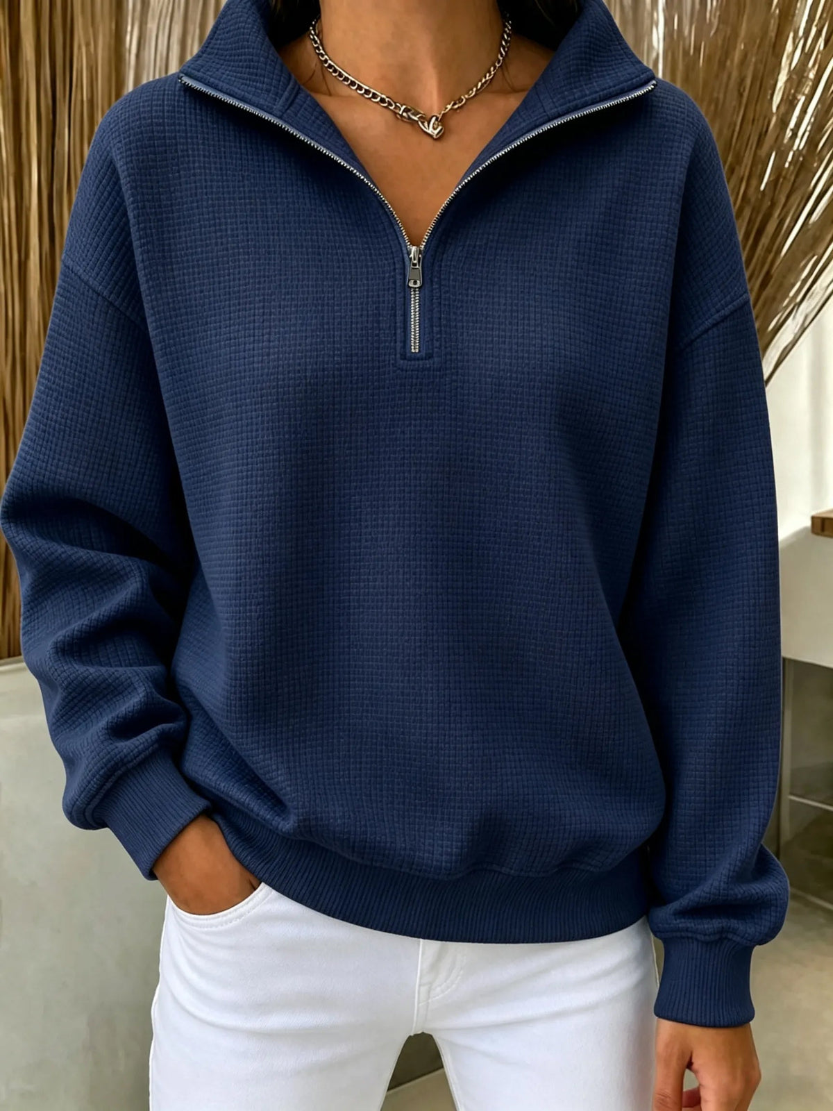 🔥Women's Waffle Knit Quarter-Zip Sweatshirt
