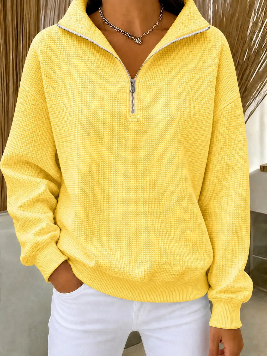 🔥Women's Waffle Knit Quarter-Zip Sweatshirt