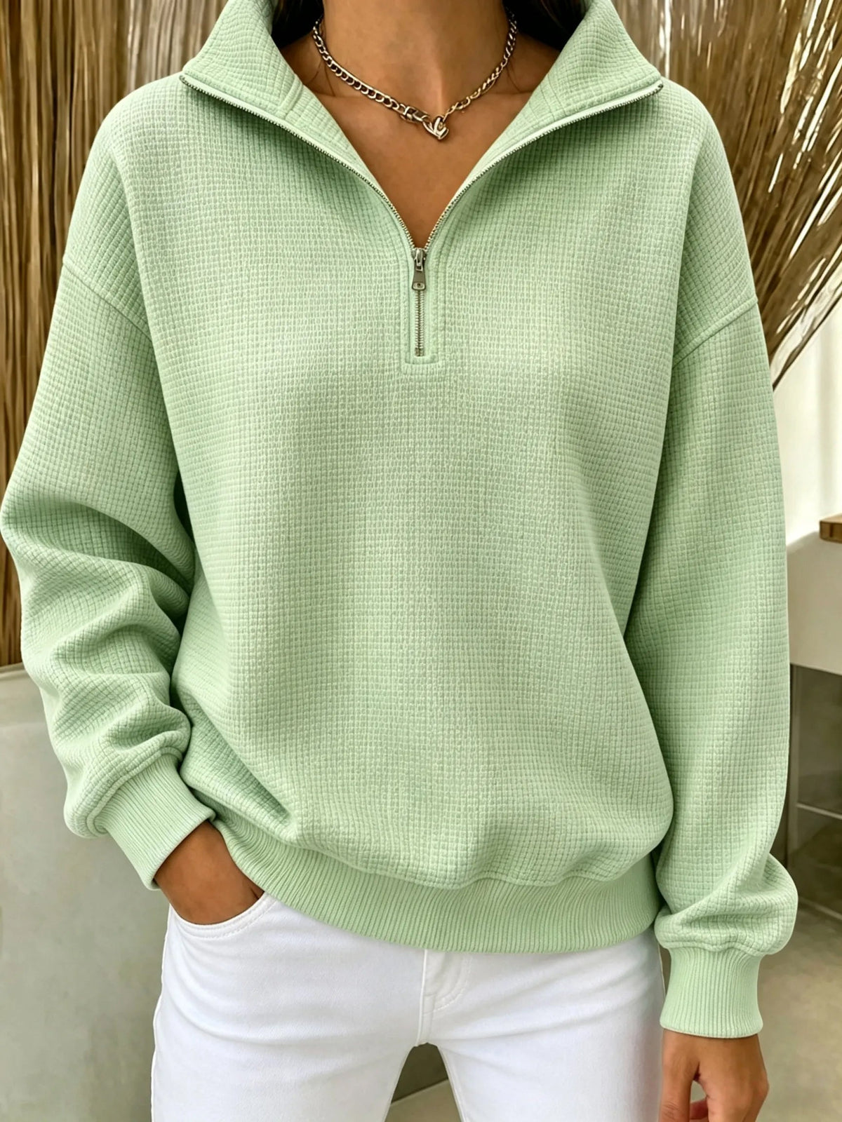 🔥Women's Waffle Knit Quarter-Zip Sweatshirt